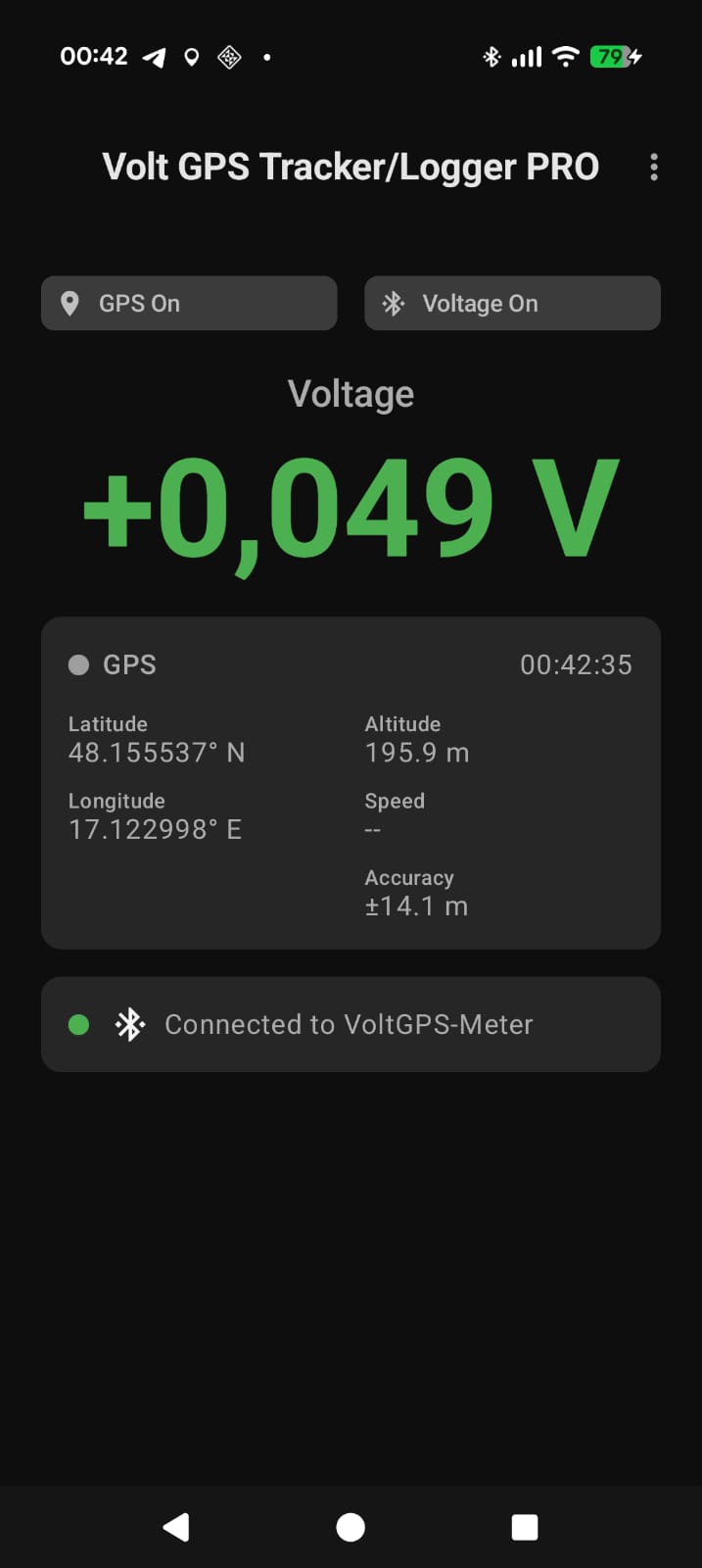 Android app showing live voltage reading.